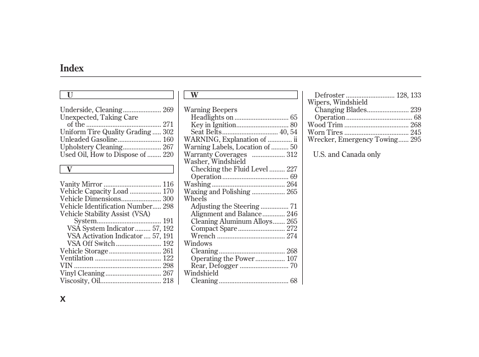 Index | Acura 2001 CL - Owner's Manual User Manual | Page 329 / 330
