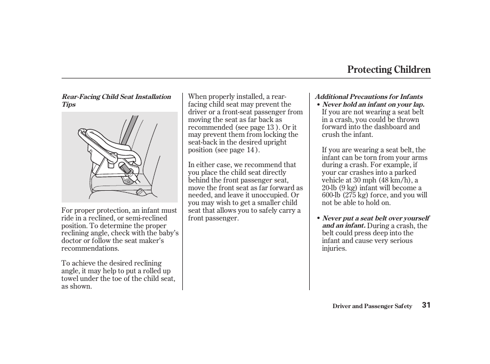Protecting children | Acura 2001 CL - Owner's Manual User Manual | Page 34 / 330