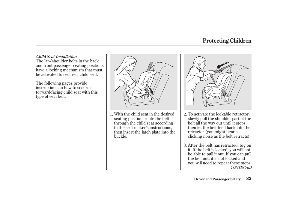 Protecting children | Acura 2001 CL - Owner's Manual User Manual | Page 36 / 330