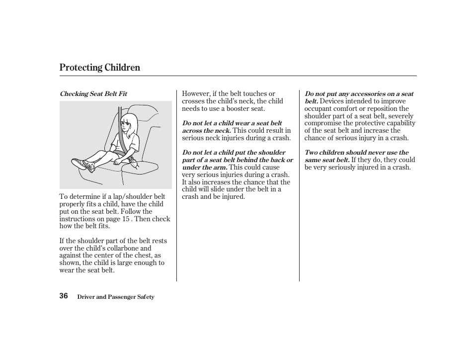 Protecting children | Acura 2001 CL - Owner's Manual User Manual | Page 39 / 330