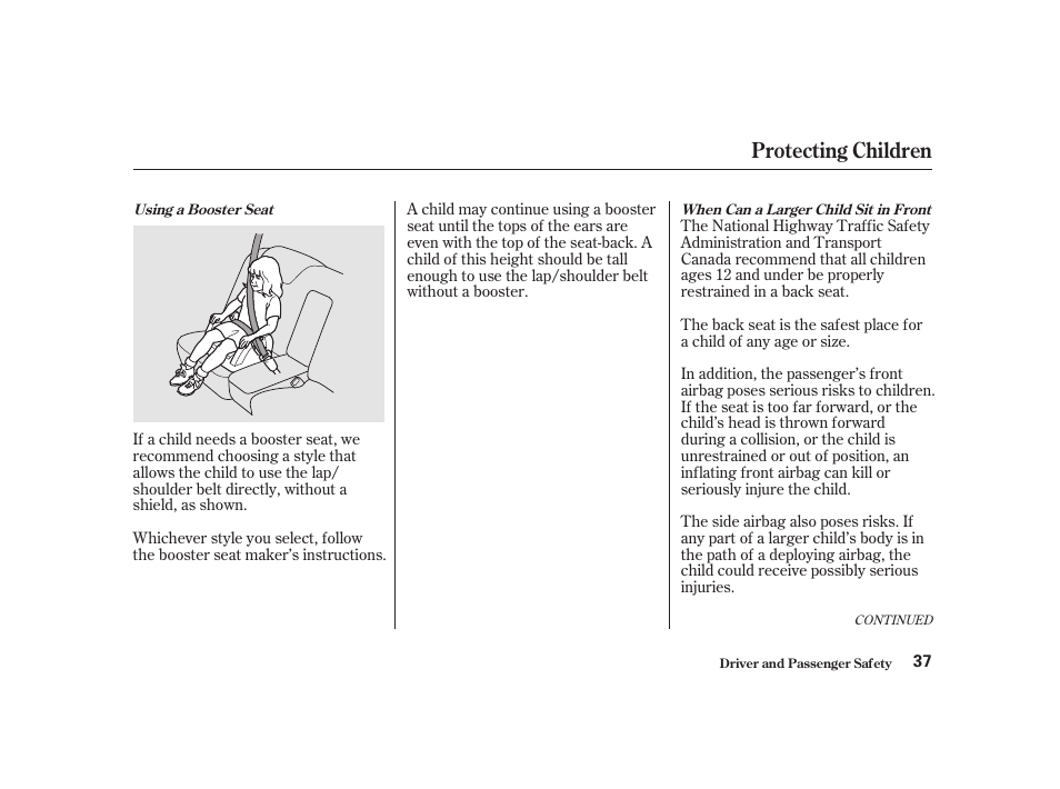Protecting children | Acura 2001 CL - Owner's Manual User Manual | Page 40 / 330