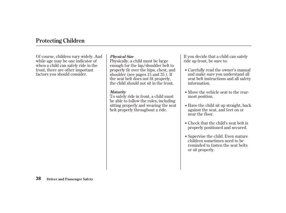 Protecting children | Acura 2001 CL - Owner's Manual User Manual | Page 41 / 330