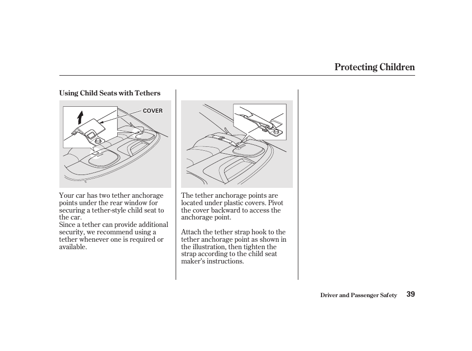 Protecting children | Acura 2001 CL - Owner's Manual User Manual | Page 42 / 330