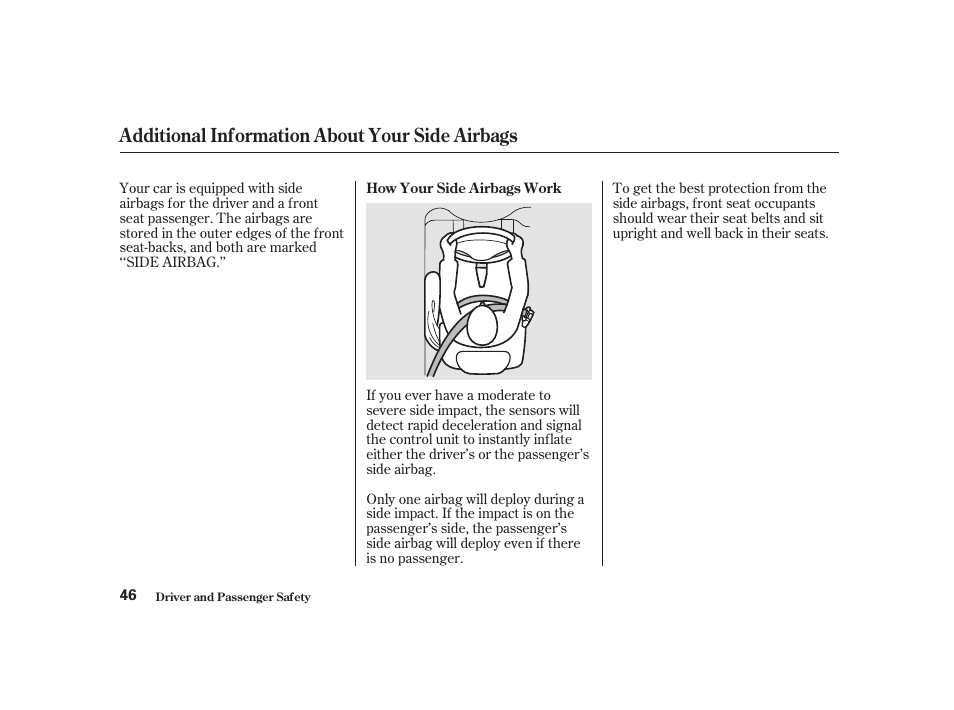 Additional information about your side airbags | Acura 2001 CL - Owner's Manual User Manual | Page 49 / 330