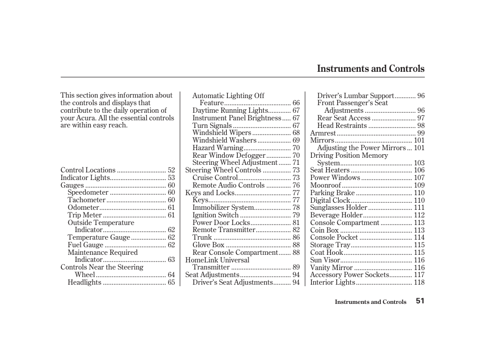 Instruments and controls | Acura 2001 CL - Owner's Manual User Manual | Page 54 / 330