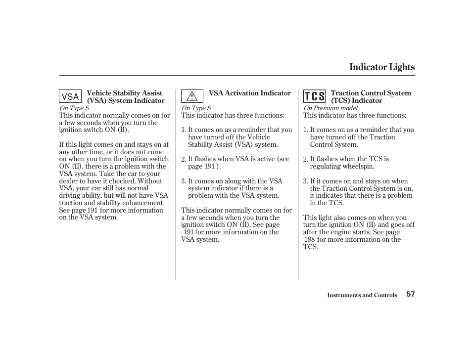 Indicator lights | Acura 2001 CL - Owner's Manual User Manual | Page 60 / 330