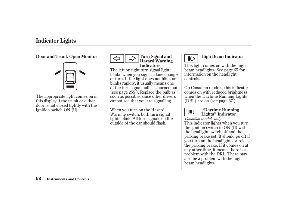 Indicator lights | Acura 2001 CL - Owner's Manual User Manual | Page 61 / 330