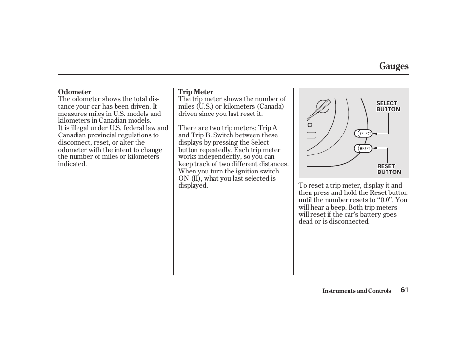 Gauges | Acura 2001 CL - Owner's Manual User Manual | Page 64 / 330