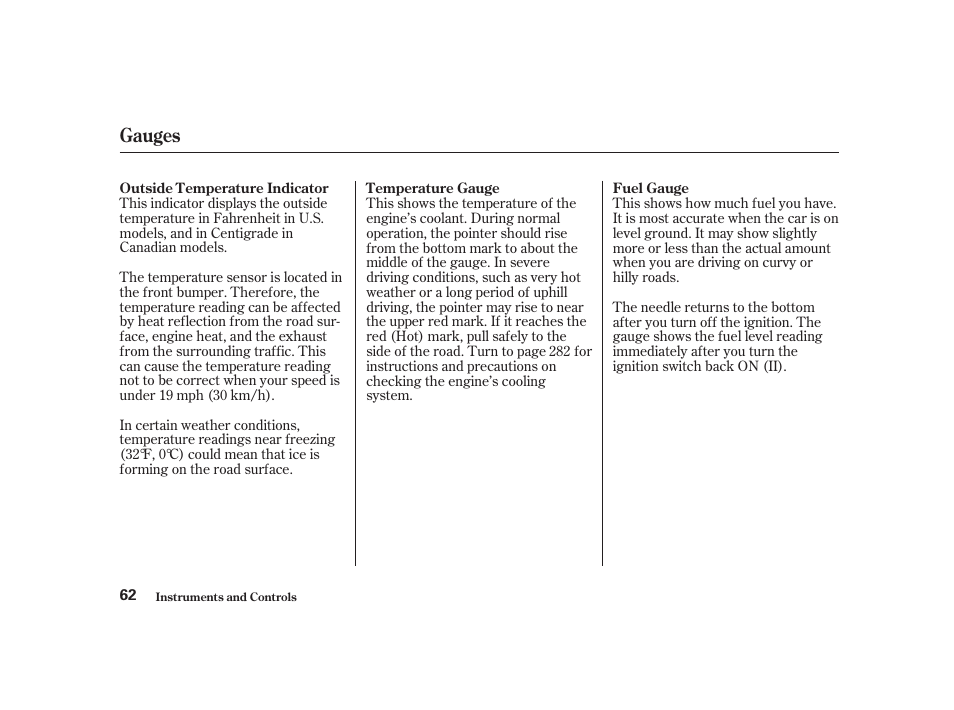 Gauges | Acura 2001 CL - Owner's Manual User Manual | Page 65 / 330