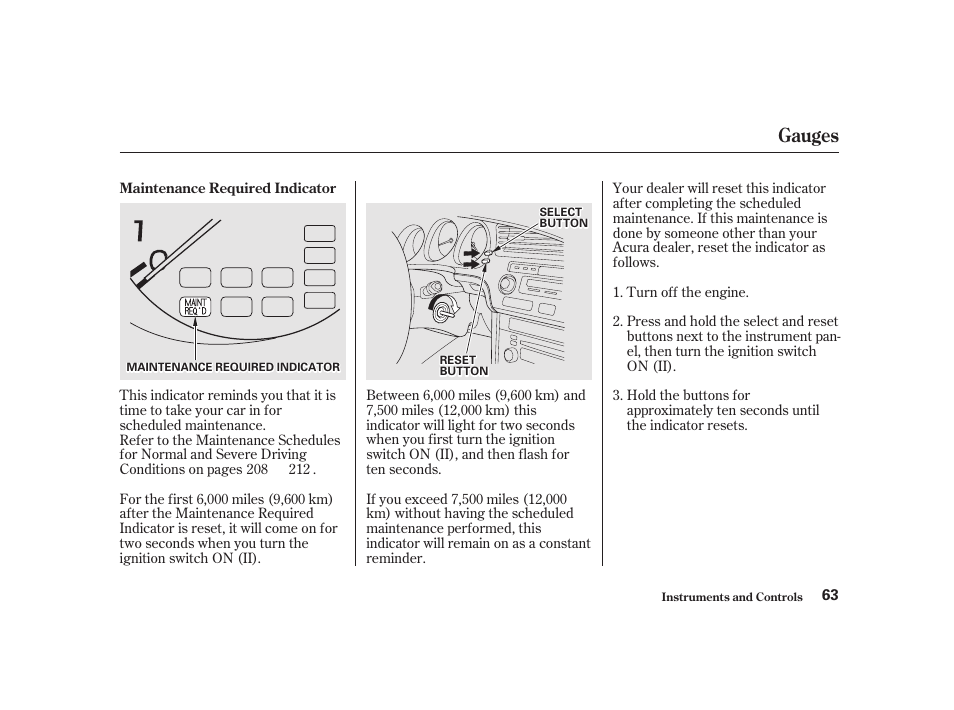 Gauges | Acura 2001 CL - Owner's Manual User Manual | Page 66 / 330