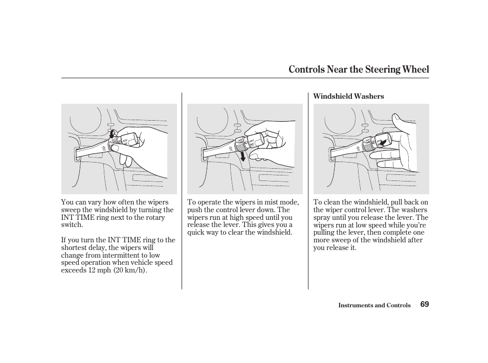 Controls near the steering wheel | Acura 2001 CL - Owner's Manual User Manual | Page 72 / 330