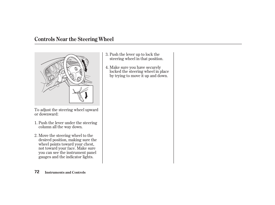 Controls near the steering wheel | Acura 2001 CL - Owner's Manual User Manual | Page 75 / 330