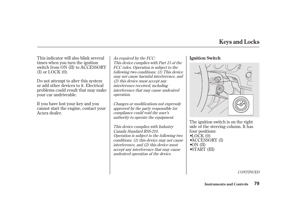 Keys and locks | Acura 2001 CL - Owner's Manual User Manual | Page 82 / 330