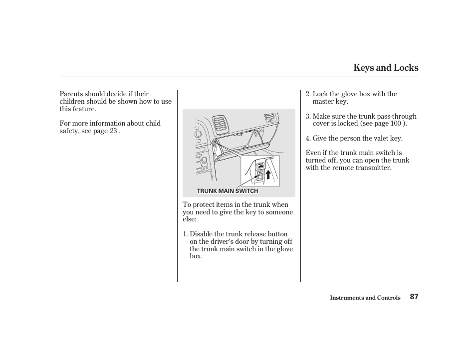 Keys and locks | Acura 2001 CL - Owner's Manual User Manual | Page 90 / 330