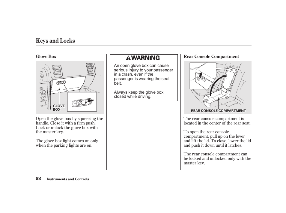 Keys and locks | Acura 2001 CL - Owner's Manual User Manual | Page 91 / 330