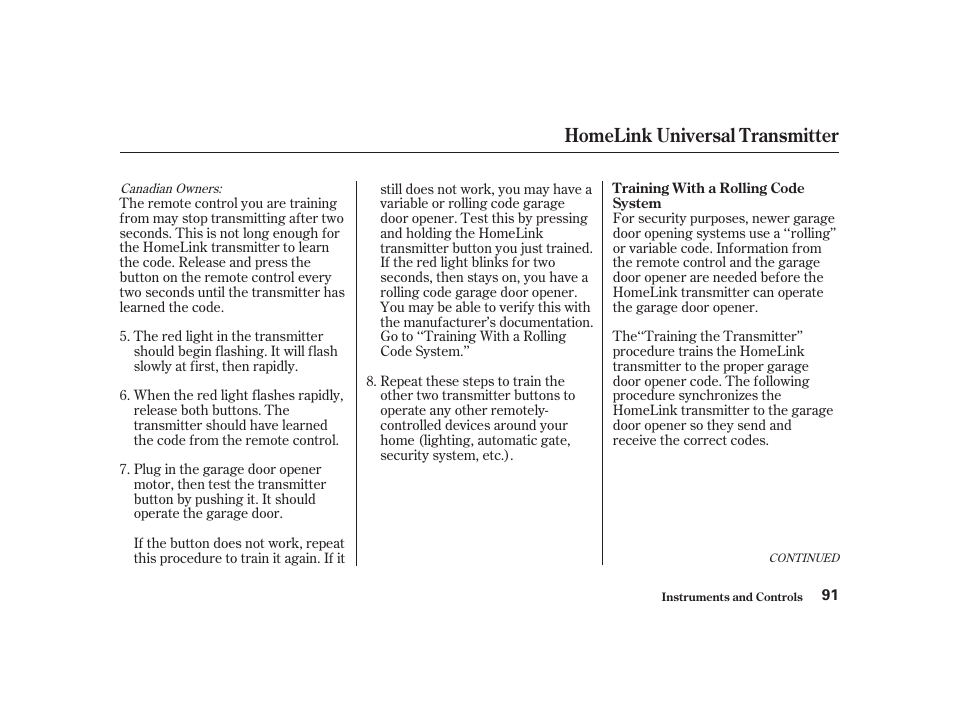 Homelink universal transmitter | Acura 2001 CL - Owner's Manual User Manual | Page 94 / 330
