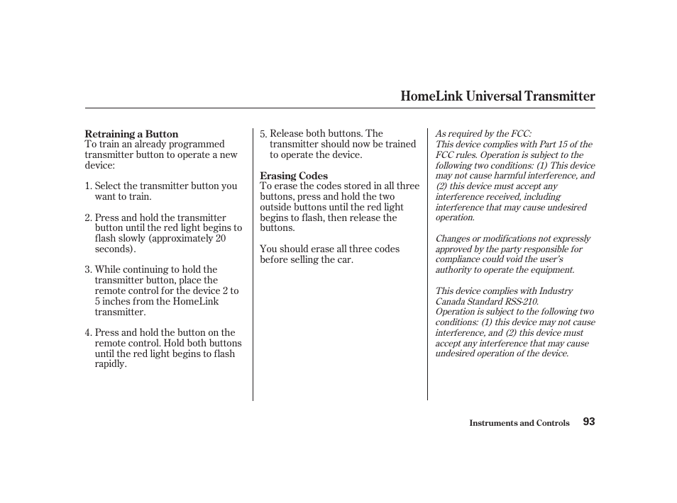Homelink universal transmitter | Acura 2001 CL - Owner's Manual User Manual | Page 96 / 330