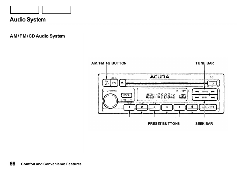 Audio system | Acura 2001 Integra Sedan - Owner's Manual User Manual | Page 101 / 276