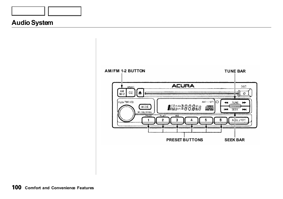 Audio system | Acura 2001 Integra Sedan - Owner's Manual User Manual | Page 103 / 276