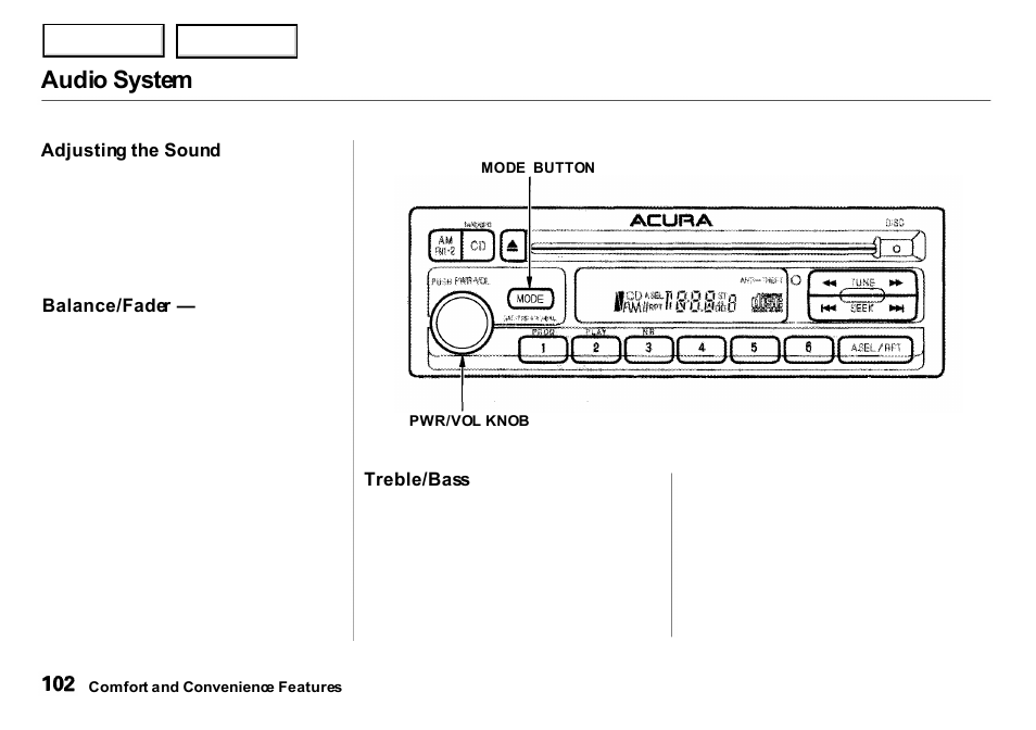 Audio system | Acura 2001 Integra Sedan - Owner's Manual User Manual | Page 105 / 276