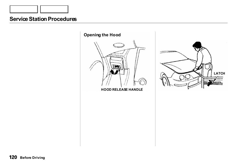 Service station procedures | Acura 2001 Integra Sedan - Owner's Manual User Manual | Page 123 / 276