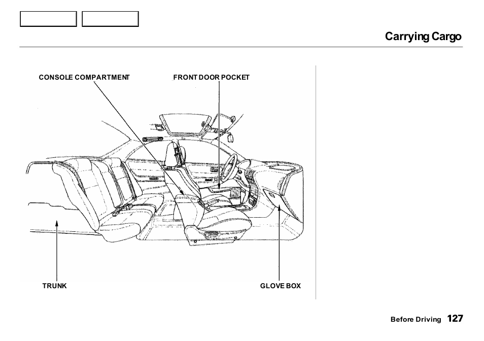 Carrying cargo | Acura 2001 Integra Sedan - Owner's Manual User Manual | Page 130 / 276