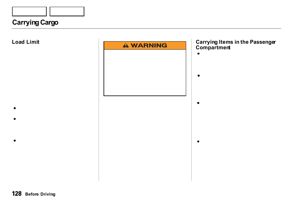 Carrying cargo | Acura 2001 Integra Sedan - Owner's Manual User Manual | Page 131 / 276
