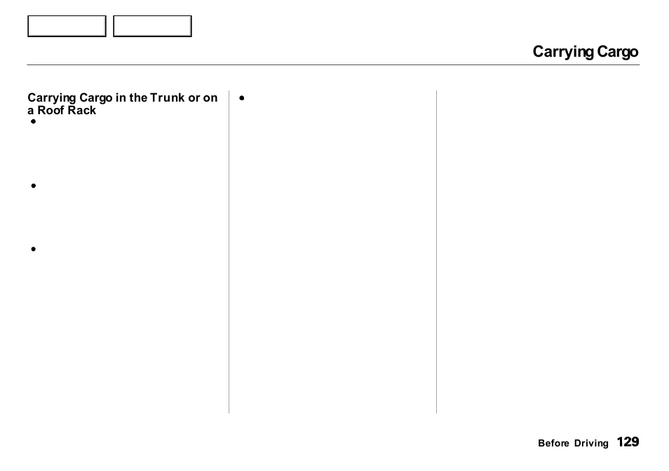 Carrying cargo | Acura 2001 Integra Sedan - Owner's Manual User Manual | Page 132 / 276