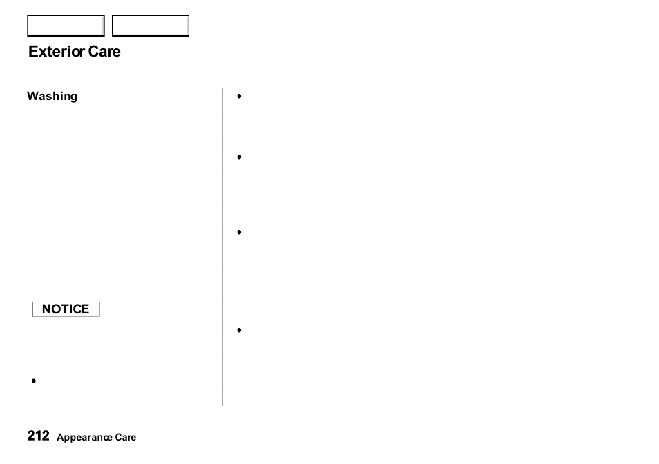 Exterior care | Acura 2001 Integra Sedan - Owner's Manual User Manual | Page 215 / 276