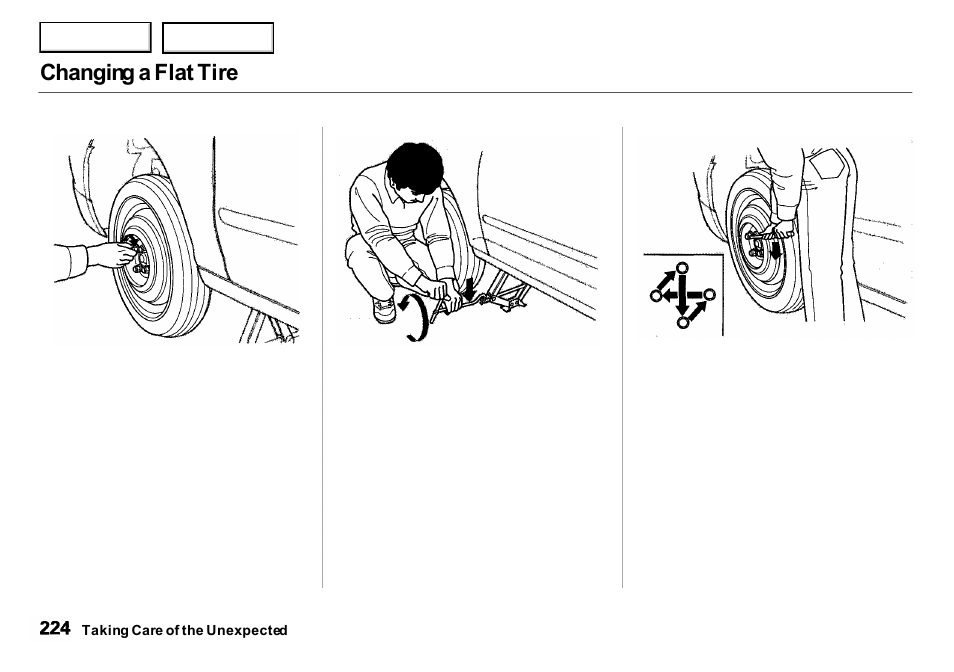 Changing a flat tire | Acura 2001 Integra Sedan - Owner's Manual User Manual | Page 227 / 276