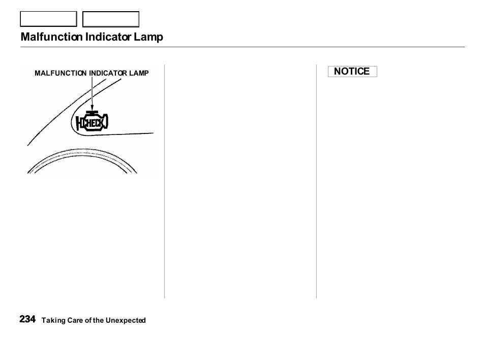 Malfunction indicator lamp | Acura 2001 Integra Sedan - Owner's Manual User Manual | Page 237 / 276