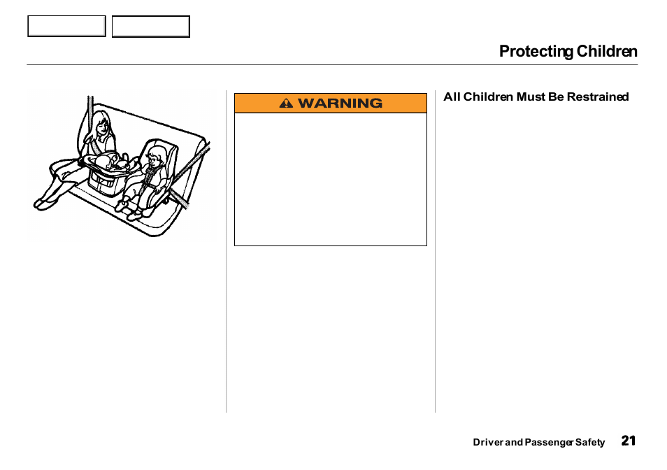 Protecting children | Acura 2001 Integra Sedan - Owner's Manual User Manual | Page 24 / 276
