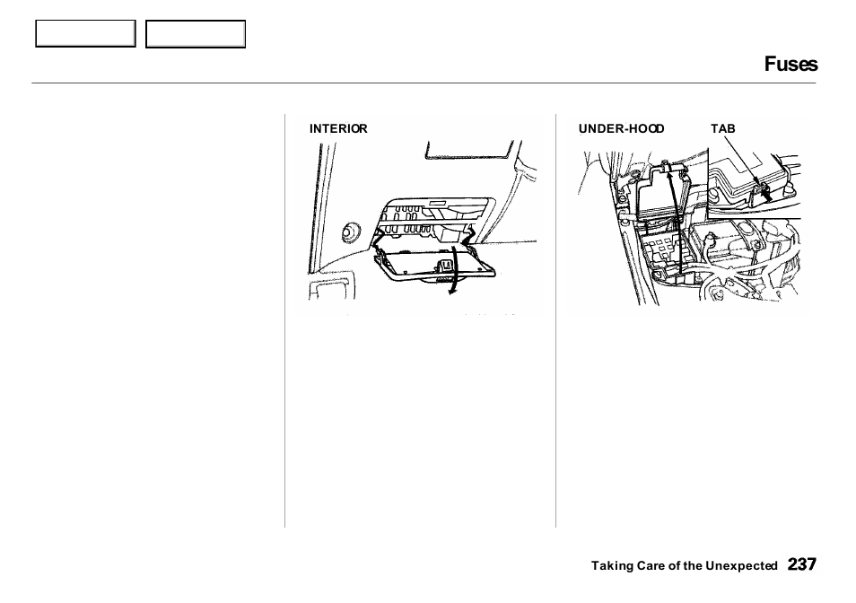 Fuses | Acura 2001 Integra Sedan - Owner's Manual User Manual | Page 240 / 276