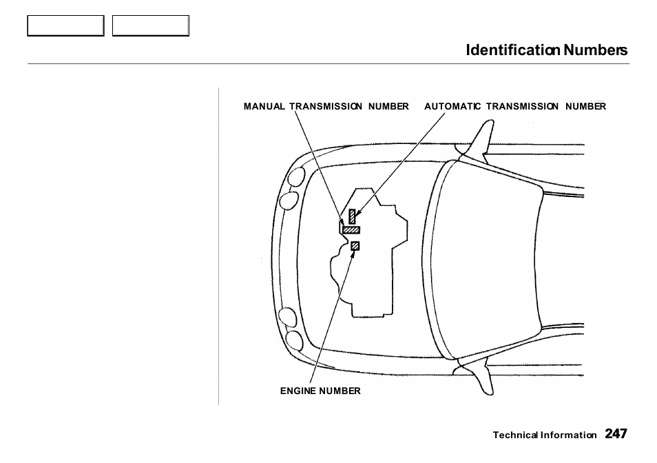 Identification numbers | Acura 2001 Integra Sedan - Owner's Manual User Manual | Page 250 / 276