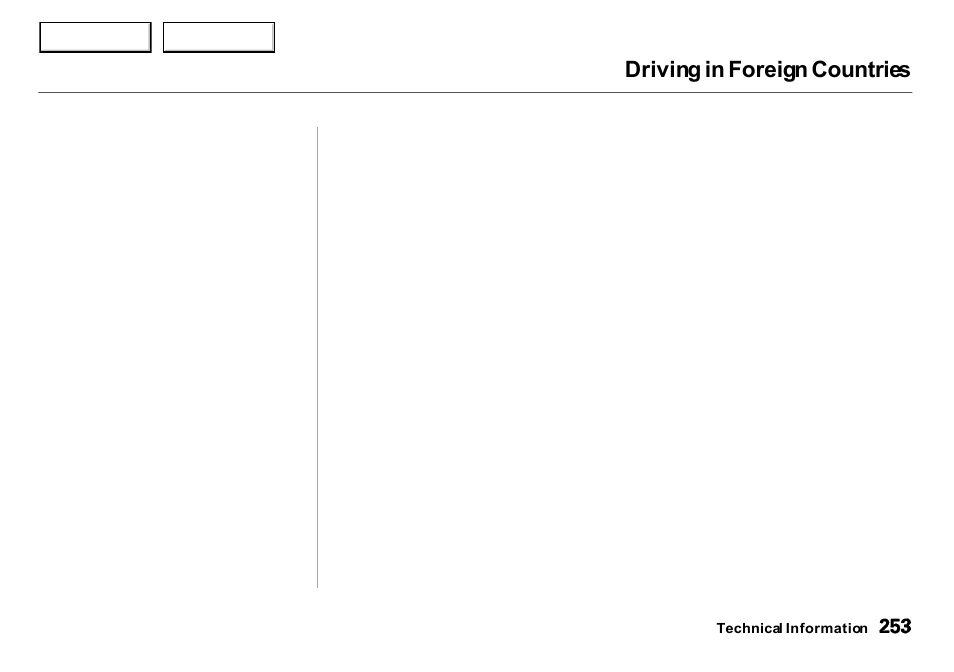 Driving in foreign countries | Acura 2001 Integra Sedan - Owner's Manual User Manual | Page 256 / 276