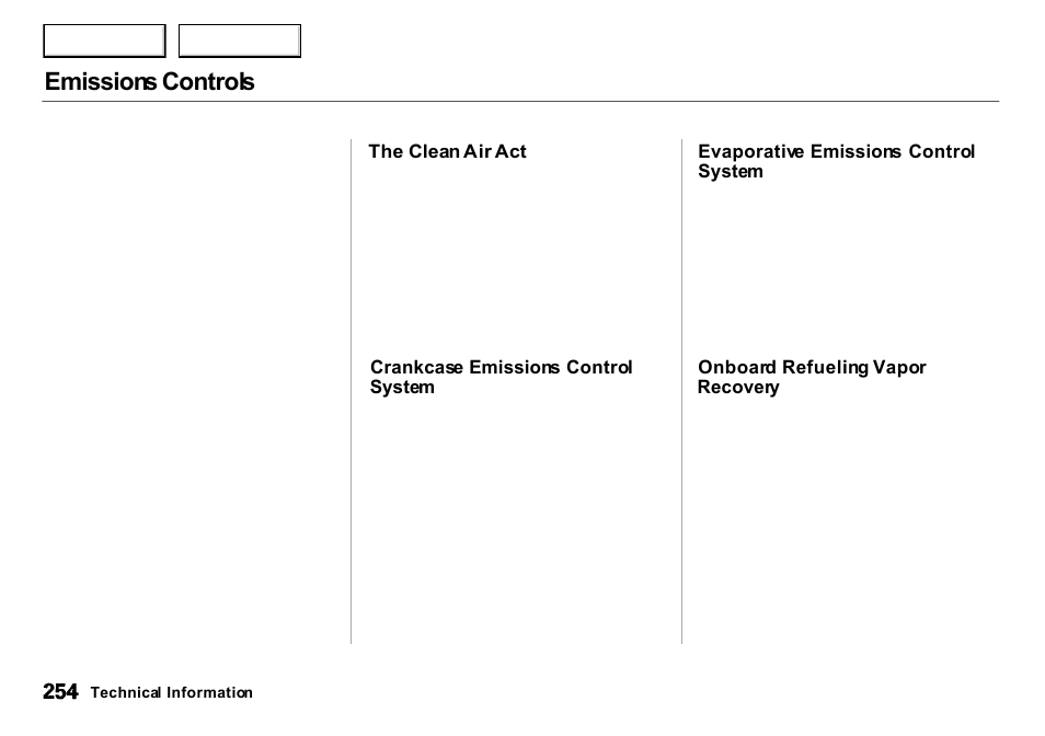 Emissions controls | Acura 2001 Integra Sedan - Owner's Manual User Manual | Page 257 / 276