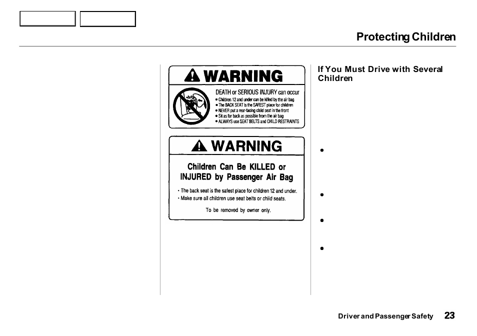 Protecting children | Acura 2001 Integra Sedan - Owner's Manual User Manual | Page 26 / 276