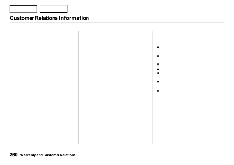 Customer relations information | Acura 2001 Integra Sedan - Owner's Manual User Manual | Page 263 / 276
