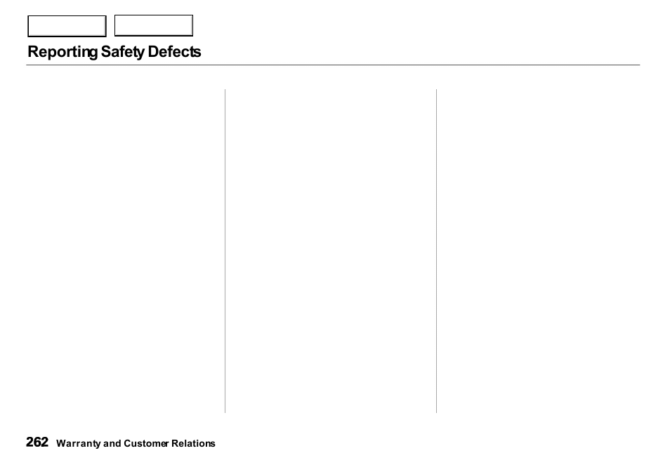 Reporting safety defects | Acura 2001 Integra Sedan - Owner's Manual User Manual | Page 265 / 276