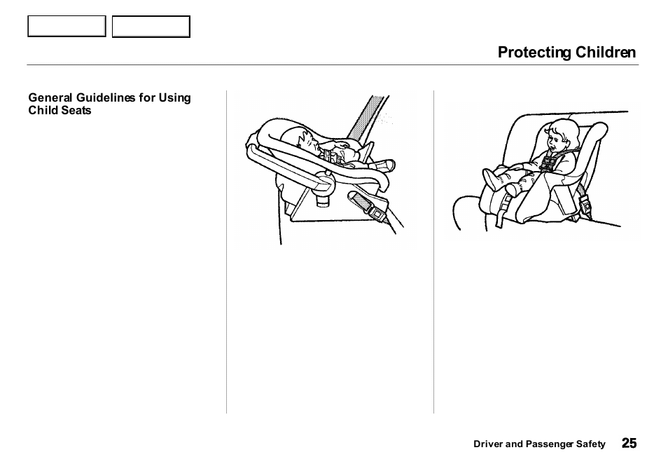 Protecting children | Acura 2001 Integra Sedan - Owner's Manual User Manual | Page 28 / 276