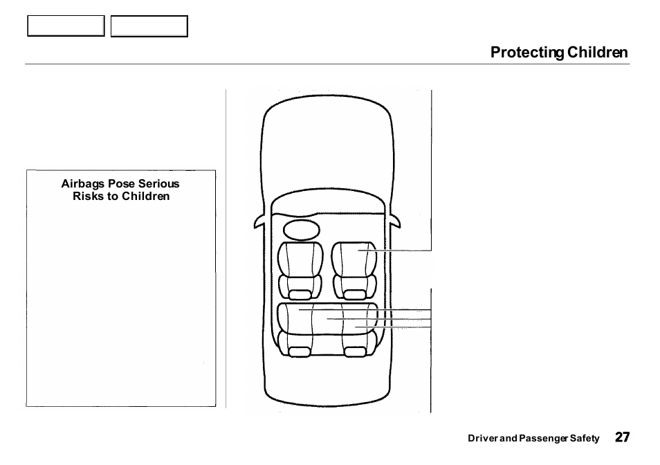 Protecting children | Acura 2001 Integra Sedan - Owner's Manual User Manual | Page 30 / 276