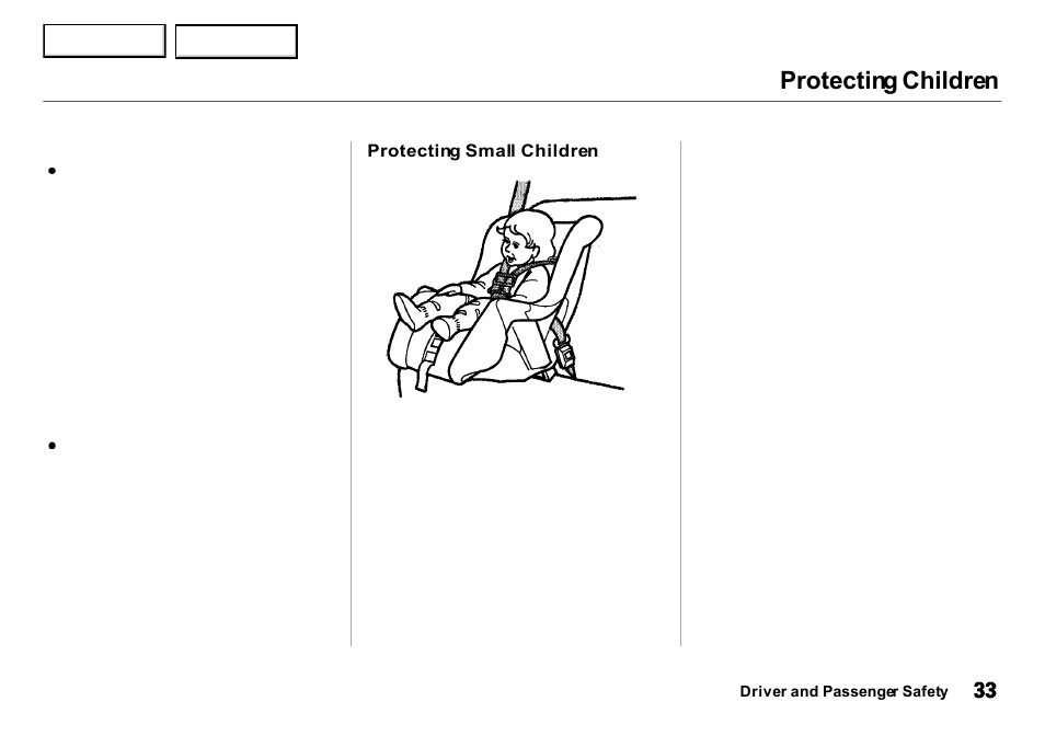 Protecting children | Acura 2001 Integra Sedan - Owner's Manual User Manual | Page 36 / 276