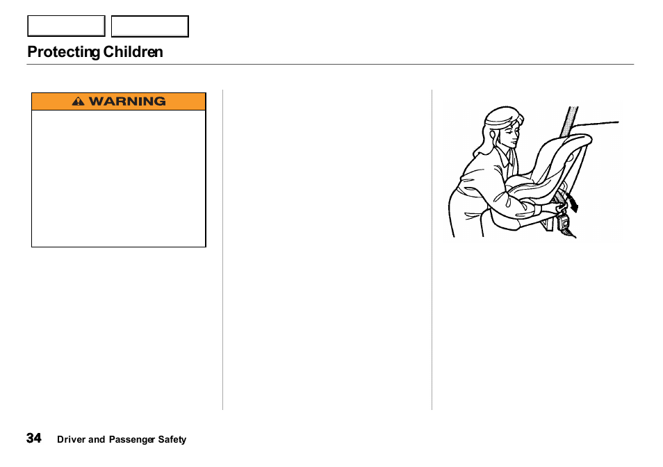 Protecting children | Acura 2001 Integra Sedan - Owner's Manual User Manual | Page 37 / 276