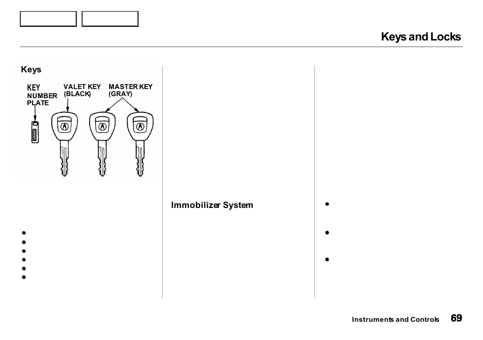 Keys and locks | Acura 2001 Integra Sedan - Owner's Manual User Manual | Page 72 / 276