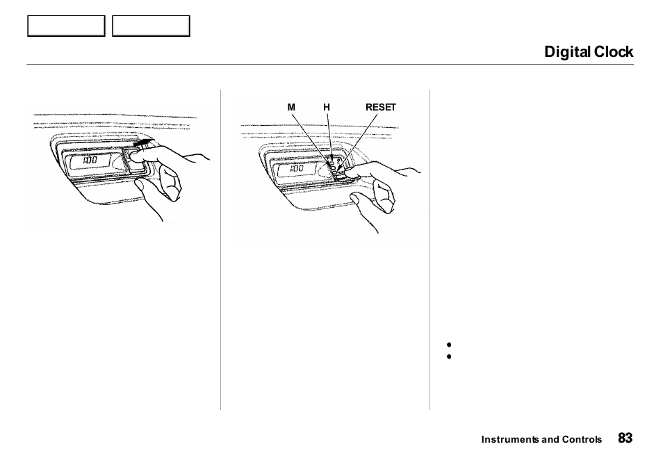 Digital clock | Acura 2001 Integra Sedan - Owner's Manual User Manual | Page 86 / 276