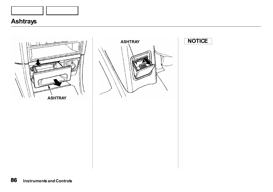 Ashtrays | Acura 2001 Integra Sedan - Owner's Manual User Manual | Page 89 / 276