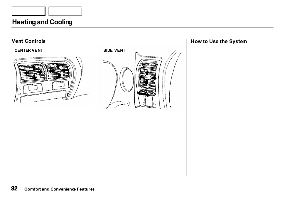 Heating and cooling | Acura 2001 Integra Sedan - Owner's Manual User Manual | Page 95 / 276