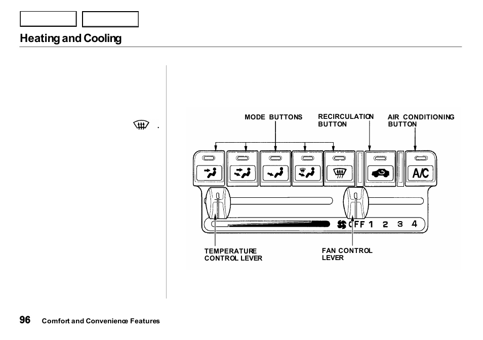 Heating and cooling | Acura 2001 Integra Sedan - Owner's Manual User Manual | Page 99 / 276