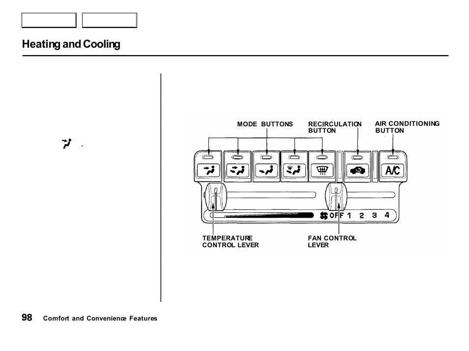 Heating and cooling | Acura 2001 Integra Hatchback - Owner's Manual User Manual | Page 101 / 285