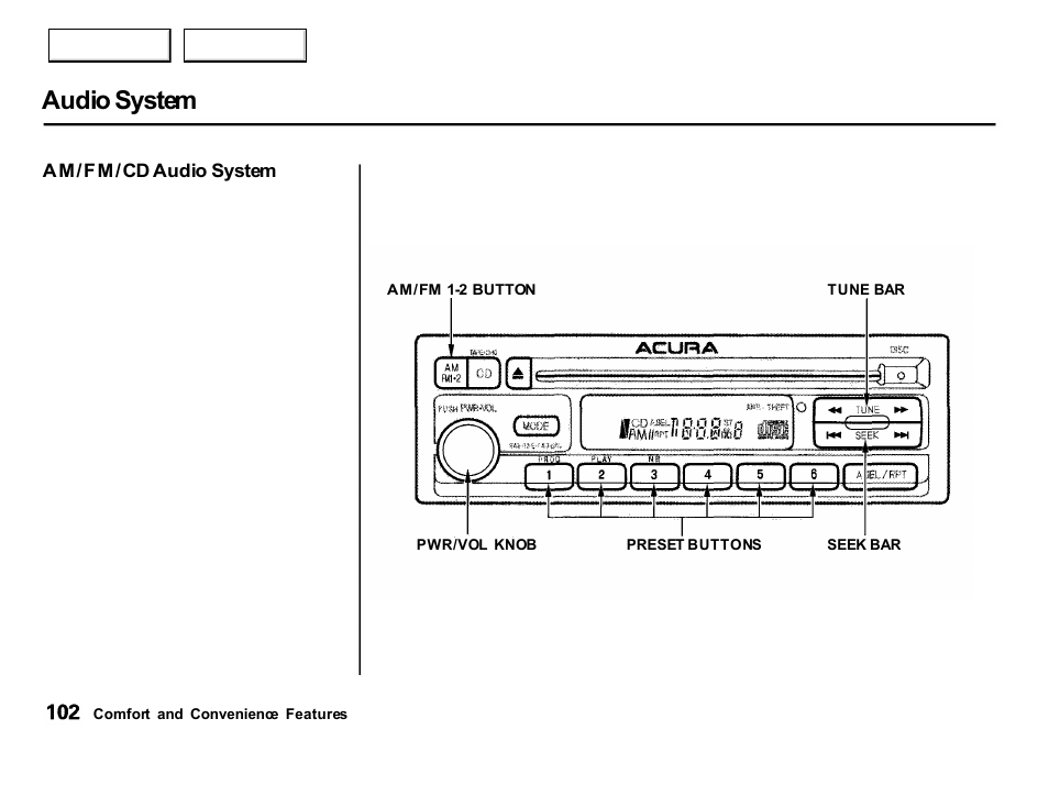 Audio system | Acura 2001 Integra Hatchback - Owner's Manual User Manual | Page 105 / 285